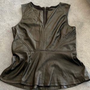 SANCTUARY Faux Leather Peplum Deep V Sleeveless Top